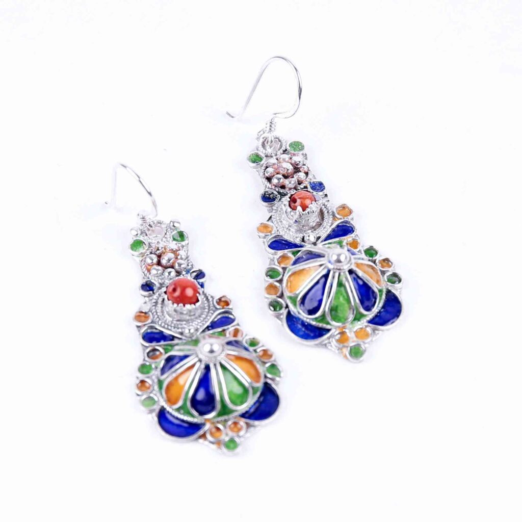 Amazigh_Sousse_Kabyle_earrings_Silver_Enamel_With_Coral_Beads