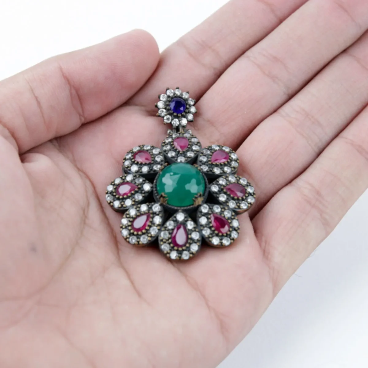 Silver-Hurrem-Sultan-Flower-Gemstones_Pendant