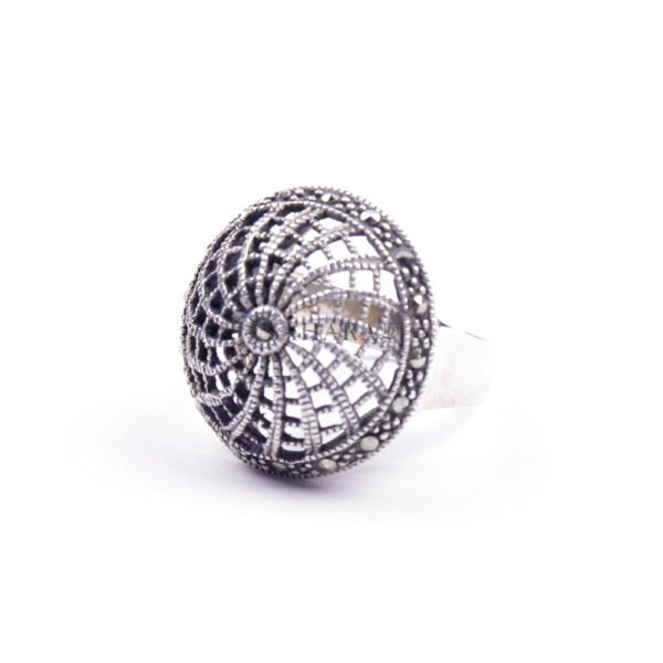 Moroccan Ring, Vintage Sterling Silver Marcasite Statement Ring, 925 Marcasite Shield Ring