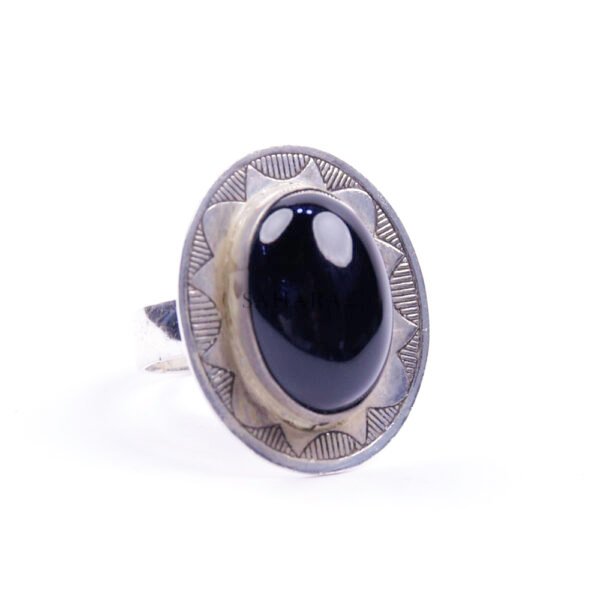 Moroccan Ring, 925 Sterling Silver Vintage Real Black Onyx Gemstone Ring.