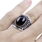 Moroccan Ring, 925 Sterling Silver Vintage Real Black Onyx Gemstone Ring.