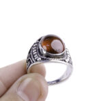 Moroccan Ring, 925 Sterling Silver Vintage Real Red Agate Gemstone Ring