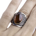 Moroccan Ring, 925 Sterling Silver Vintage Real Red Agate Gemstone Ring