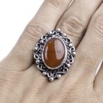 Moroccan Ring, 925 Sterling Silver Vintage Real Red Agate Gemstone Ring