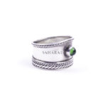 Moroccan Ring, Bali Ring, Simple Rings Sterling Silver with Green stone New 925 Polished Wide Style