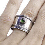 Moroccan Ring, Bali Ring, Simple Rings Sterling Silver with Green stone New 925 Polished Wide Style