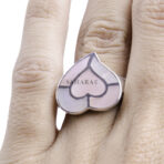 Moroccan Ring, heart shaped ring، 925 Sterling Silver Vintage Real Rose Mother-of-Pearl Leaf Ring