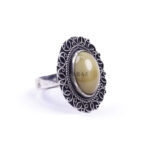 Moroccan Ring, 925 Sterling Silver Vintage Morocco Real Jasper Granulated Square Ring