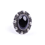 Moroccan Ring, 925 Sterling Silver Vintage Real Black Onyx Gemstone Ring.