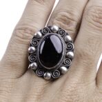 Moroccan Ring, 925 Sterling Silver Vintage Real Black Onyx Gemstone Ring.