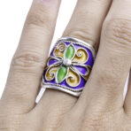 Moroccan enamel Ring, 925 sterling silver Ring, Berber Ring, Kabyle Ring, multi-color ring