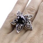 Moroccan Ring, Flower ring, 925 Sterling Silver Vintage Real Black Onyx Gemstone Ring