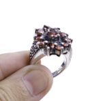 Moroccan Ring, 925 Sterling Silver Real Red Garnet Cluster Ring