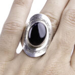 Moroccan Ring, 925 Sterling Silver Vintage Real Black Onyx Gemstone Ring.