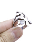 Moroccan Ring, 925 Sterling Silver Vintage Real Rose Mother-of-Pearl Leaf Ring