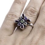 Moroccan Ring, 925 Sterling Silver Real Multi-Color Tourmaline & White Topaz Ring