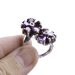 Moroccan Ring, 925 Sterling Silver Real Diamond & Multi-Color Sapphire 2 Flower Ring