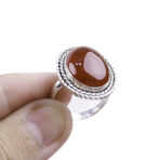 Moroccan Ring, 925 Sterling Silver Vintage Real Red Agate Gemstone Ring