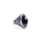 Moroccan Ring, 925 Sterling Silver Vintage Real Checkered Melanite Gemstone Ring