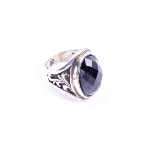 Moroccan Ring, 925 Sterling Silver Vintage Real Checkered Melanite Gemstone Ring