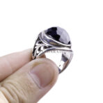 Moroccan Ring, 925 Sterling Silver Vintage Real Checkered Melanite Gemstone Ring