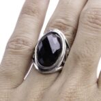 Moroccan Ring, 925 Sterling Silver Vintage Real Checkered Melanite Gemstone Ring