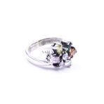 Moroccan Ring, 925 Sterling Silver Real Diamond & Multi-Color Sapphire Flower Ring