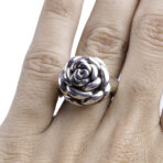 Moroccan Ring, 925 Sterling Silver Vintage Rose Floral Ring