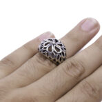 Moroccan Ring, 925 Sterling Silver Vintage Ornate Floral Oxidized Ring