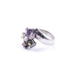 Moroccan Ring, 925 Sterling Silver Real Diamond & Multi-Color Sapphire Flower Ring