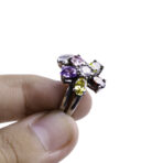 Moroccan Ring, 925 Sterling Silver Real Diamond & Multi-Color Sapphire Flower Ring