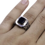 Moroccan Ring, 925 Sterling Silver Vintage Real Black Onyx Gemstone Ring.