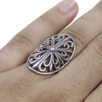 Moroccan Ring, 925 Sterling Silver Vintage Ornate Floral Oxidized Ring