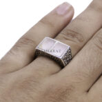 925 Sterling Silver Vintage Real Mother-of-Pearl Greek Maze Ring