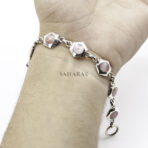 Sterling Silver 925 Mother-of-Pearl Pink Glass Bracelet Link, Bracelet Hexagonal