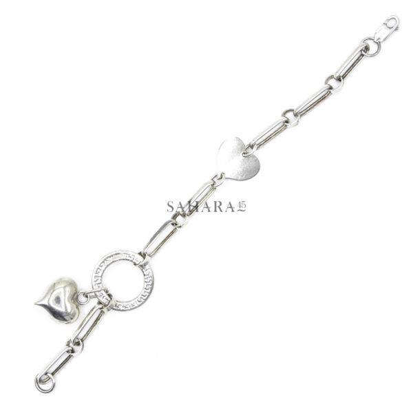 Circle & Hearts Oval Link Bracelet Link Handmade Bracelet, 925 Sterling Silver