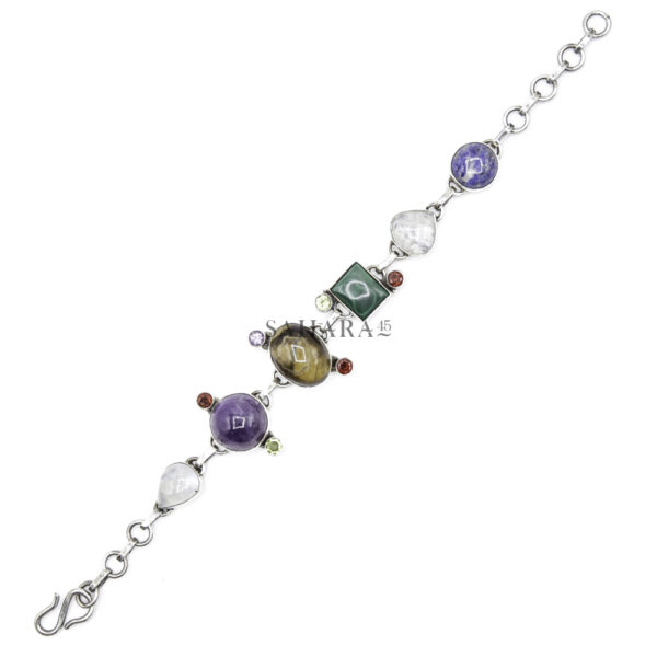 Multi-Color Gem Inlay Bracelet Link, Handmade Bracelet, 925 Sterling Silver