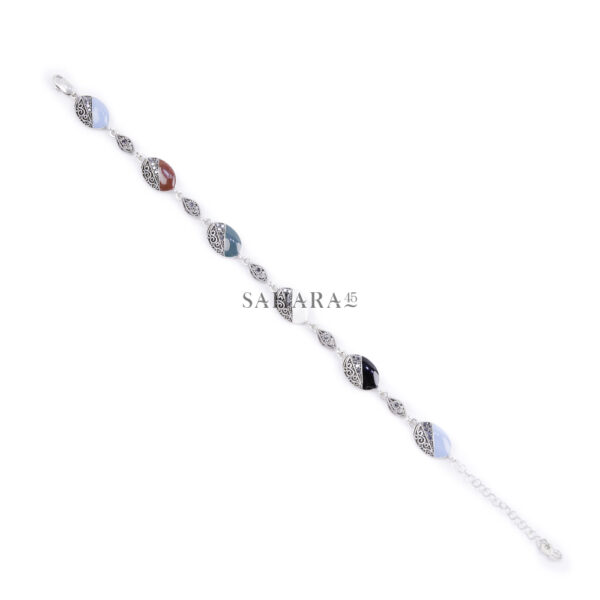 Mother of Pearl MultiColor Gemstone Link Bracelet, Handmade Link Bracelet, 925 Sterling Silver