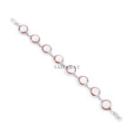 Vintage Mother of Pearl and Red Gem Circle Link Bracelet, Handmade Link Bracelet, 925 Sterling Silver