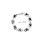 Black Onyx Gem Balls Panel Circle Design Link Bracelet, Handmade Link Bracelet, 925 Sterling Silver