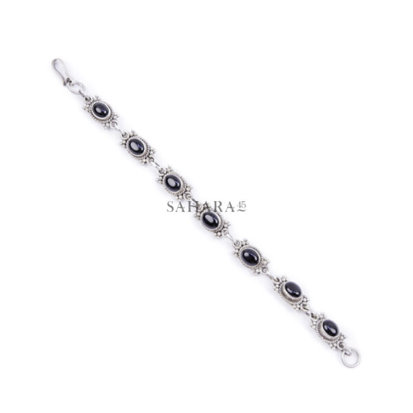 Real Black Onyx Gem Oval Fancy Link Bracelet Handmade, 925 Sterling Silver