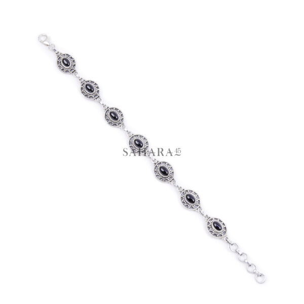 Real Black Onyx Gem Fancy Link Bracelet, Vintage Handmade Link Bracelet, 925 Sterling Silver