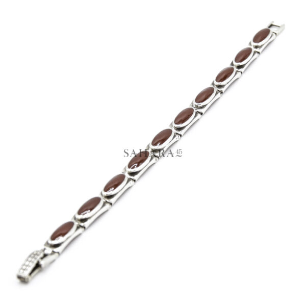 Onyx Brown Gem Bracelet Link, Handmade Bracelet Modernist, 925 Sterling Silver