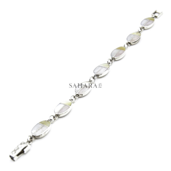 Real Mother-of-Pearl Oval Bracelet Link, Handmade Bracelet, 925 Sterling Silver