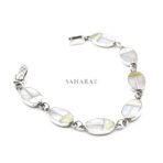 Real Mother-of-Pearl Oval Bracelet Link, Handmade Bracelet, 925 Sterling Silver