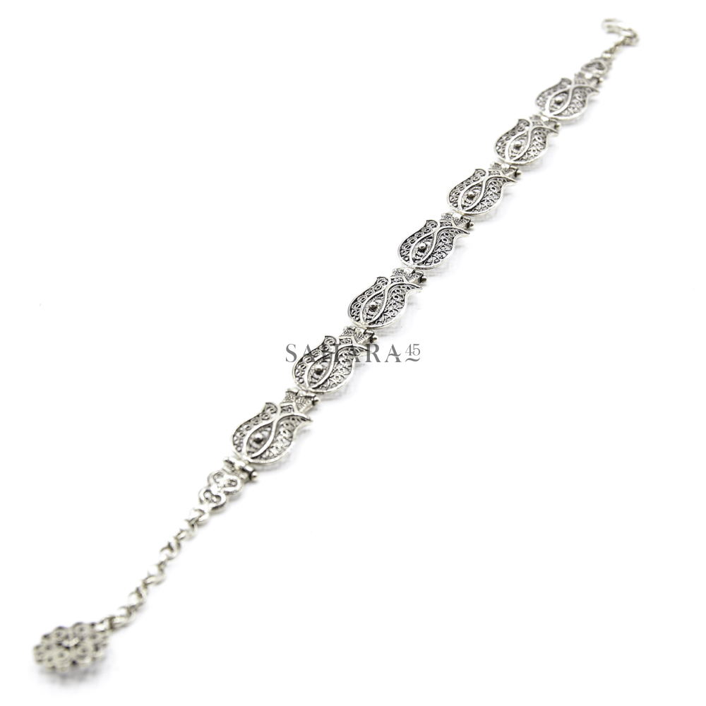 925 Sterling Silver Filigree Floral Link Bracelet Link Handmade Bracelet