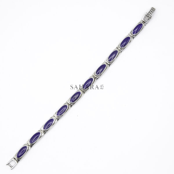 Purple Onyx Gemstone Link Bracelet, Modernist Handmade Bracelet, 925 Sterling Silver