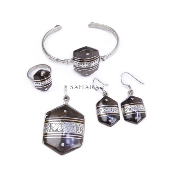 Tuareg Silver And Ebony Wood Jewelry Moroccan Vintage Handmade Set of 4