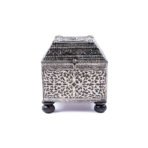 Moroccan Jewelry Box, Handcrafted Silvered Metal Filigree Box Leather With Wood & Mirror