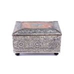 Moroccan Jewelry Box, Handcrafted Silvered Metal Filigree Box, Leather With Wood